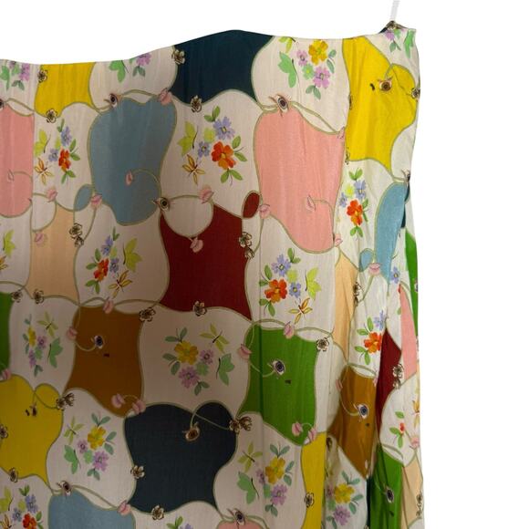 Alemais Everly Strapless Multicolor Quilt Print Whimsical Silk Maxi Gown Size 10 - Picture 7 of 14